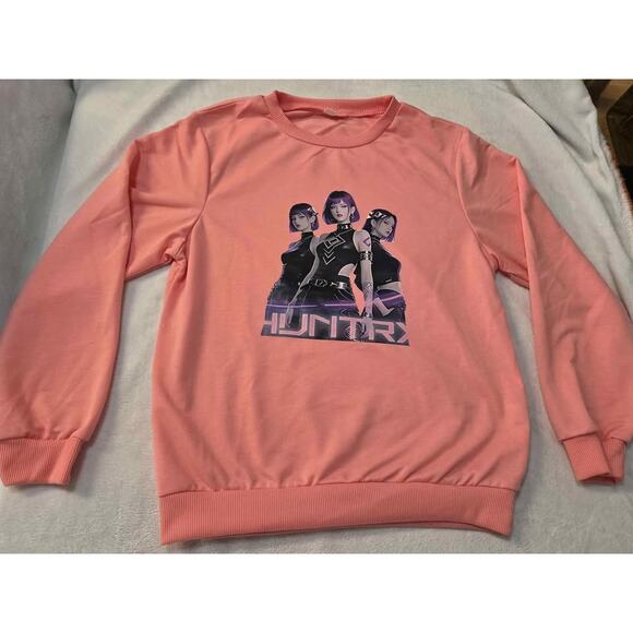 K-Pop Demon Hunters "HUNTRX" Sweatshirt Coral Pink – Y 11–12 (US Large-10/12) - Picture 2 of 6